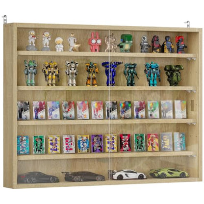 HOMCOM 5-Tier Wall Mounted Display Cabinet Glass Doors Oak - color: Oak