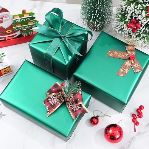 ZINTBIAL Metallic Green Wrapping Paper Roll with Cut Lines - Solid Green Holiday Gift Wrap for Graduation, Christmas, Birthdays, Baby Shower, Wedding - 17.5 in x 33 ft (48 sq. ft), Easy to Cut - color: Metallic-Green