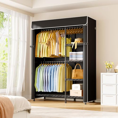 ULIFHOME F2C Clothes Rack with Cover, 47.2"W x 16.5"D x 78.3"H, Load 692lbs - color: Black Closet with Black Cover