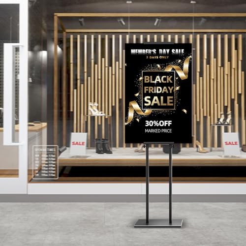 EKSPRINT Heavy Duty Poster Stand with Non-Slip Mat Base, Poster Board Display Stand,Double-Sided, Stable Floor Standing Pedestal Sign Stand Adjustable Height Up to 72.8inches for Board & Foam,Black