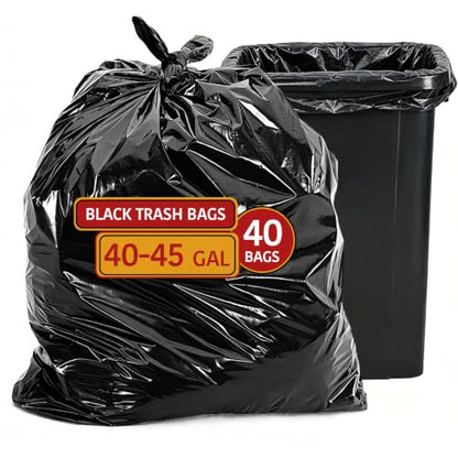42 Gallon Large Black Trash Bags 33x48in (40 Count) - size: 40 Count (Pack of 1)