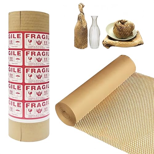 Dish Packing Kit Moving Supplies 15" x660' Honeycomb Wrapping Paper, Large Recyclable Expandable Bubble Cushion Wrap Roll Packing Material for Fragile Items Breakables Plate Glassware Bottle, 80GSM - size: 15 inch * 660 feet