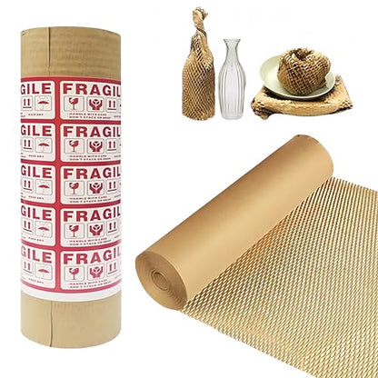 Dish Packing Kit Moving Supplies 15" x660' Honeycomb Wrapping Paper, Large Recyclable Expandable Bubble Cushion Wrap Roll Packing Material for Fragile Items Breakables Plate Glassware Bottle, 80GSM - size: 15 inch * 660 feet