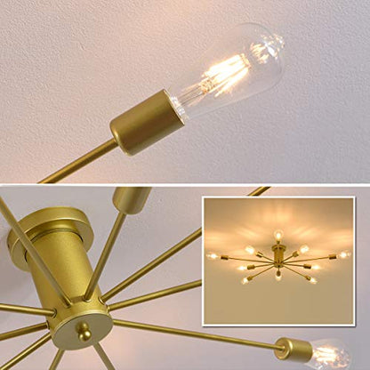 Garwarm Sputnik Ceiling Light Fixture, 10-Light Gold Semi Flush Chandelier - color: 10-Light,Gold