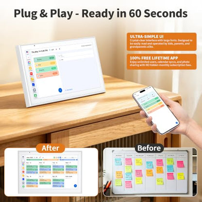 Smart Digital Calendar 10.1 Inch, Electronic Family Calendar Planner with Touchscreen, Shared Chore Chart, Meal Planner, To Do List & Schedule Board, WiFi Digital Family Command Center, Photo Frame - color: White-10.1in