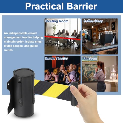 MECCANIXITY Wall Mount Retractable Belt Barrier 9.84ft Crowd Control Belts - color: Black Yellow Stripe, size: 9.84 ft