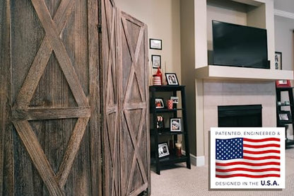 Premium Home 4-Panel Room Divider, Rustic Brown Barn Door X-Pattern Screen - color: Barnwood Brown - X Pattern - 4 Panel