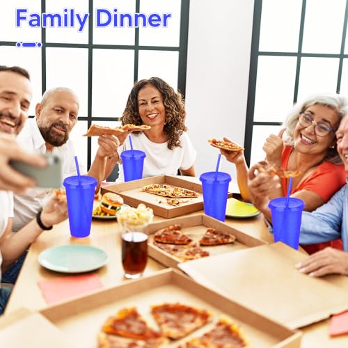 24 Pack Plastic Tumblers with Lids and Straws, Reusable Colorful Cups for Parties, Birthdays, Iced Coffee, Travel, Cold Drink Bulk Tumblers (24 oz, Dark Blue) - color: Dark Blue-24pcs