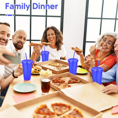24 Pack Plastic Tumblers with Lids and Straws, Reusable Colorful Cups for Parties, Birthdays, Iced Coffee, Travel, Cold Drink Bulk Tumblers (24 oz, Dark Blue) - color: Dark Blue-24pcs