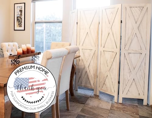 Premium Home 4-Panel Room Divider, Rustic White Barn Door X-Pattern Screen - color: Rustic White - X Pattern - 4 Panel