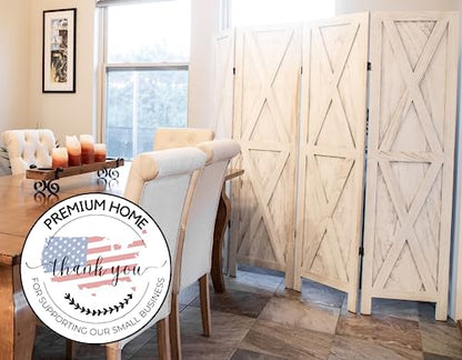 Premium Home 4-Panel Room Divider, Rustic White Barn Door X-Pattern Screen - color: Rustic White - X Pattern - 4 Panel