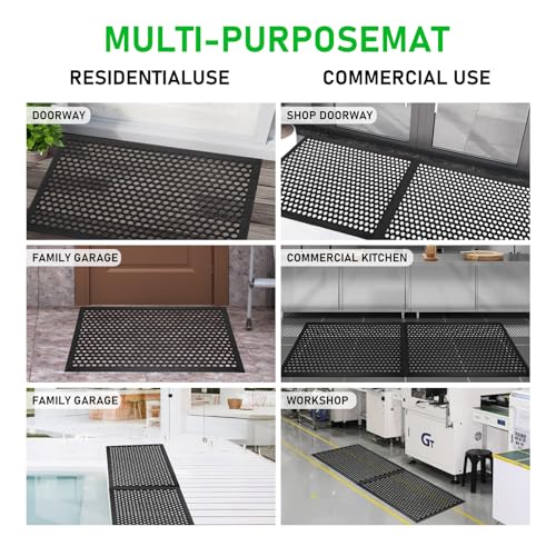 BEHERO Rubber Outdoor Mat 36" x 24" Anti Fatigue Waterproof Non-Slip - color: Black(drainage), size: 2' x 3' (Rectangular)