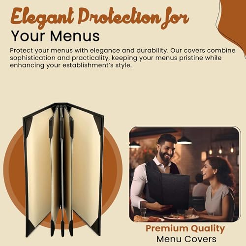 Prestine Menu Covers Made of Premium Faux Leather (10-Pack) - 8.5" x 11" - 8 Views - Black - Restaurant Menu - Wine List - Bar Menu - size: 8.5”x11” - 8 Views