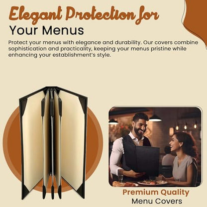 Prestine Menu Covers Made of Premium Faux Leather (10-Pack) - 8.5" x 11" - 8 Views - Black - Restaurant Menu - Wine List - Bar Menu - size: 8.5”x11” - 8 Views