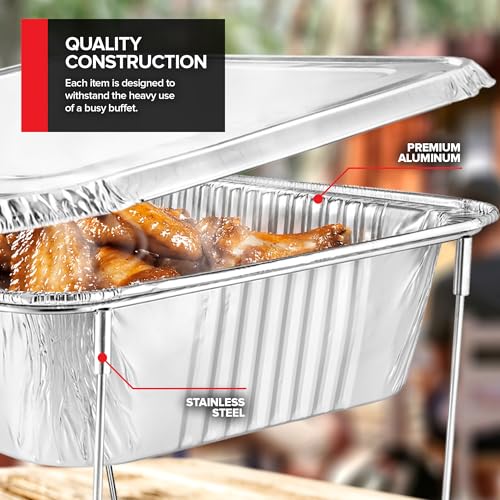 Complete Chafing Dish Buffet Set (39pc) Disposable Catering Supplies- Includes Serving Utensils, 6hr Fuel cans, 6 Half Size Chafing Pans & Wire Racks- Premium Party Food Warmer Trays