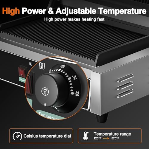 Commercial Electric Panini Grill, 1700W Stainless Steel