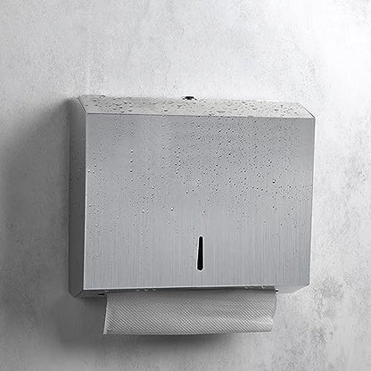 Comercial Paper Towel Dispenser Wall Mount, Stainless Steel Hand Towel Dispenser with Lock, Trifold/C Fold Paper Towel Holder for Bathroom Kitchen Office Public Places, Large Capacity Tissue Holder - color: Brushed Silver