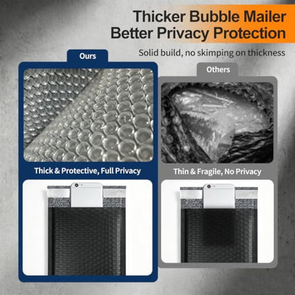 25 Pack 7.5" x 11" Usable Size Bubble Mailers, Black Padded Shipping Envelopes with Self Seal Closure, Poly Mailers for Clothing, Books, Documents, Accessories and More - size: 7.5" x 11" (Usable Size) - 25 Pack