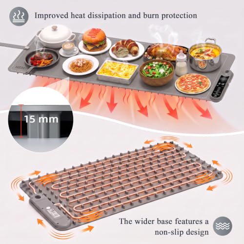 Warming Mat for Food, 39"x15", 7 Heat Levels, 8-Hour Timer, Fast Heat - size: 39“x15”