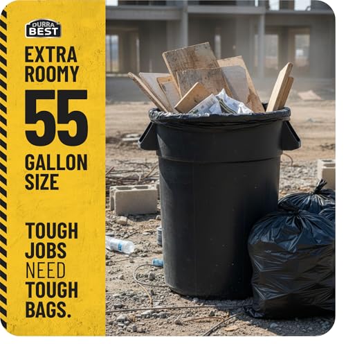 MAAXForce 55 Gallon Contractor Trash Bags | 2 Mil Heavy-Duty Black Garbage Bags | Leak-Proof, Puncture-Resistant | Made in USA | 36" x 56" Large Construction & Yard Cleanup Bags (40-Count) - style: Regular