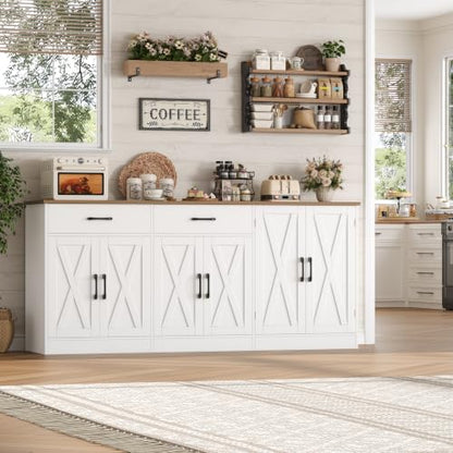HOSTACK 71" W Kitchen Buffet Cabinet with Storage, Large Coffee Bar Cabinet - color: White