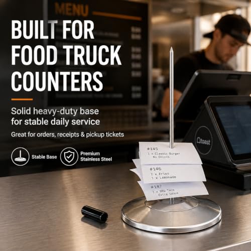 Receipt Holder, Receipt Spike for Restaurants, Stainless Steel Check Spindle Bill Fork with Solid Heavy-Duty Non-Slip Base, Receipt Memo Note Holder for Cafes, Food Trucks, Offices, 1 Pack - style: 1 PACK
