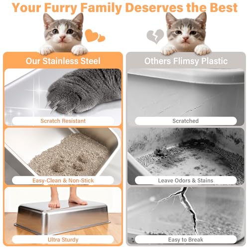 2PCS Stainless Steel Litter Box, XL Cat Litter Box for Big Cat - color: 2PCS XL-lid box