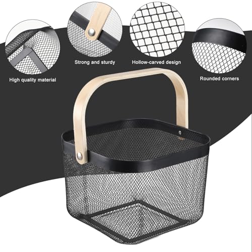Roshtia 6 Pcs Metal Mesh Basket with Handle, Gothic Garden Basket - color: Black, size: 9.65 x 9.65 x 7.09 Inch