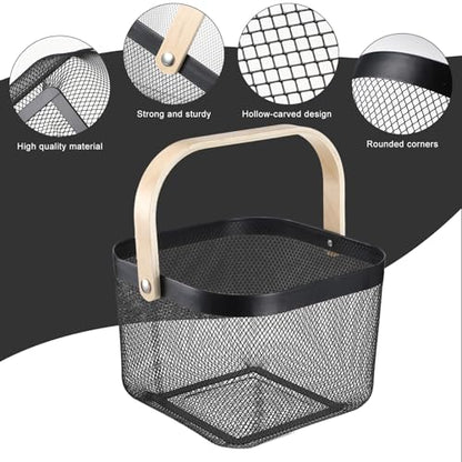 Roshtia 6 Pcs Metal Mesh Basket with Handle, Gothic Garden Basket - color: Black, size: 9.65 x 9.65 x 7.09 Inch