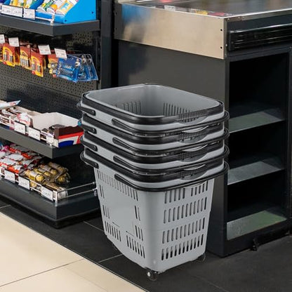 50 L Plastic Rolling Shopping Basket with Handles, 4 PCS