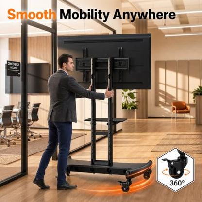 Perlegear Rolling TV Stand for 32-84 Inch TV, Mobile TV Cart up to 100lbs, Adjustable Height Outdoor TV Cart with Heavy-Duty Base, VESA 600x400mm, Portable TV Stand on Wheels for Livingroom PGTVMC05-1 - size: for 32-84 Inch TVs, style: Basic with Manual L