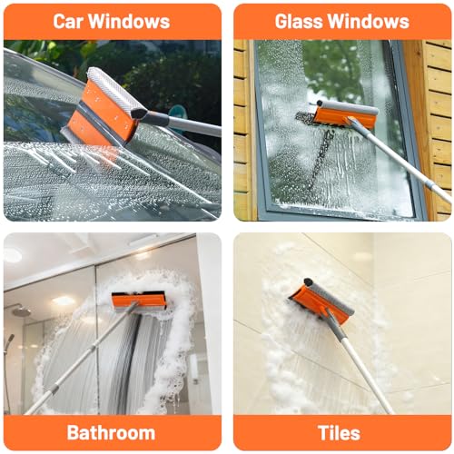 Eazer 46'' Professional Window Cleaner Tool, 2-in-1 Rotatable Squeegee for Window Cleaning Kit, Window Washing Equipment Kit with Threaded Extension Pole(20''-46'') for Shower/Windshield.