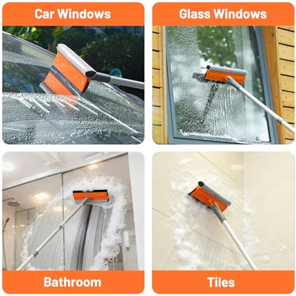 Eazer 46'' Professional Window Cleaner Tool, 2-in-1 Rotatable Squeegee for Window Cleaning Kit, Window Washing Equipment Kit with Threaded Extension Pole(20''-46'') for Shower/Windshield.