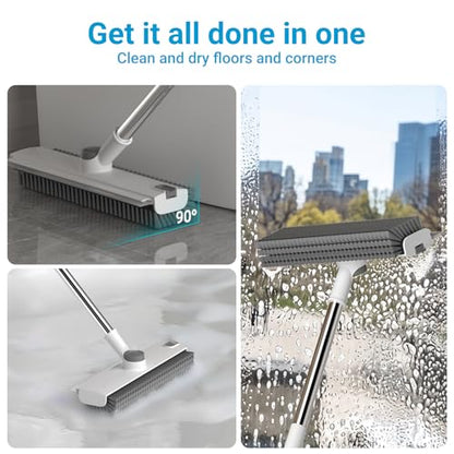 3 in 1 Floor Scrub Brush with 52" Long Handle, Heavy-Duty Stiff 90° Bristle Floor Scrubber, Shower Scrubber with Squeeze, Cleaning Brush for Bathroom Pool Garage Glass Tile Concrete White - color: White