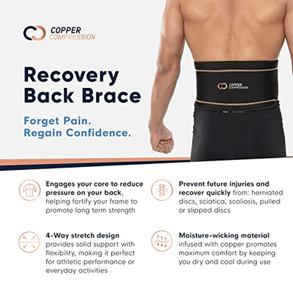 Copper Compression Back Brace. Copper Infused Lumbar Support for Lower Back Relief, Sciatica, Herniated Disc, Scoliosis, Pain & Strains. Adjustable & Breathable. Fits Men & Women (Waist 28" - 34") - size: Small/Medium (Pack of 1)