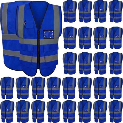 Leumoi 30 Pack Reflective Safety Vest with Pockets - color: Dark Blue, size: Large