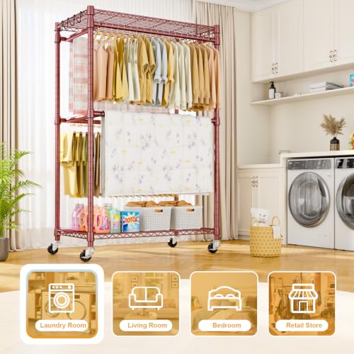 ULIFHOME Rolling Clothes Rack, Clothing Racks for Hanging Clothes, Bronze - color: Bronze, size: P4 Plus