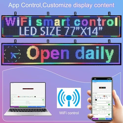 P10 Programmable Led Sign Display Digital Open Sign Custom Banner Outdoor Signs For Businesses Advertising Message Board Word Light Wifi Control High Brightness Neon 115"X14" - size: P10 115"x14"x2" Indoor/Outdoor