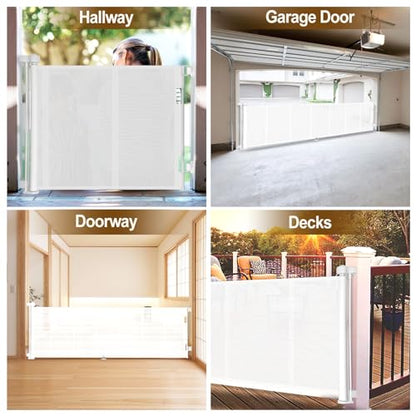 Miumoon 120 inch Reinforced Retractable Baby Gates 34 inch Tall - color: White, size: 34" Tall x 120" Wide