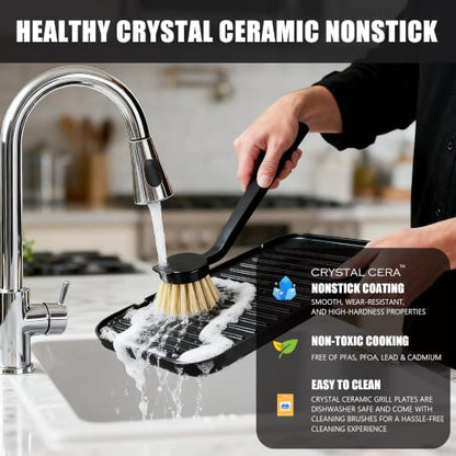 CATTLEMAN 5 in 1 Ceramic Panini Press Grill with Removable Plates, 1600W - color: Black with Reversible Plates