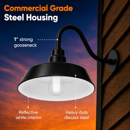14in. Satin Black Outdoor Gooseneck Barn Light Fixture, 5000K Cool White - color: Satin Black (2-Pack), size: 14-1/2 in Gooseneck Arm