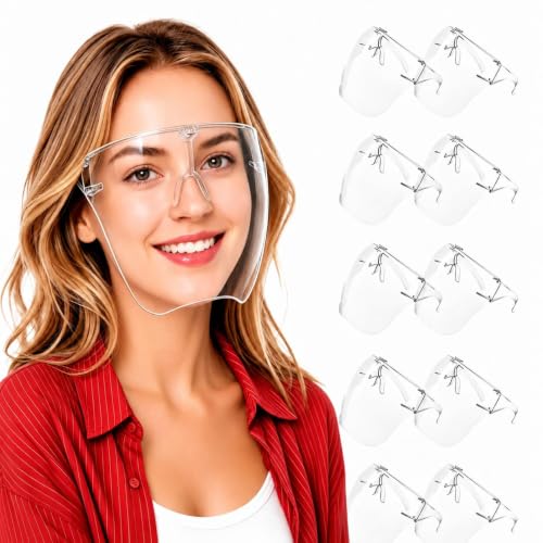 Face Shields with Glasses 10 Pack,Anti-Fog Clear Guards for for Man Woman - style: 10 Pack