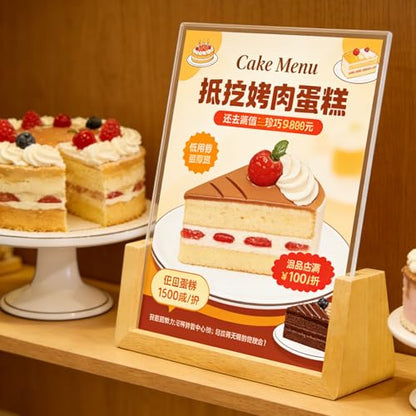 2 Pack 4x6 U-shaped Acrylic Sign Holder with Wood Base Menu Holder Flyer Holder Poster Stand Photo Stand (4*6) - size: 4*6