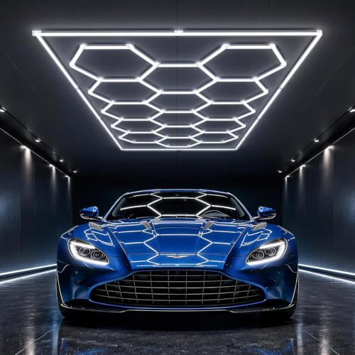 HYPERLITE Gen II Hexagon Garage Lights: 624W 62400LM 15 Grids Hexagon Led Lights, 6500K Ultra Bright Honeycomb Hex Lights, Easy Install, Durable Design for Garage, Car Detailing, Workshops, Gym - size: 15 HEX+Border