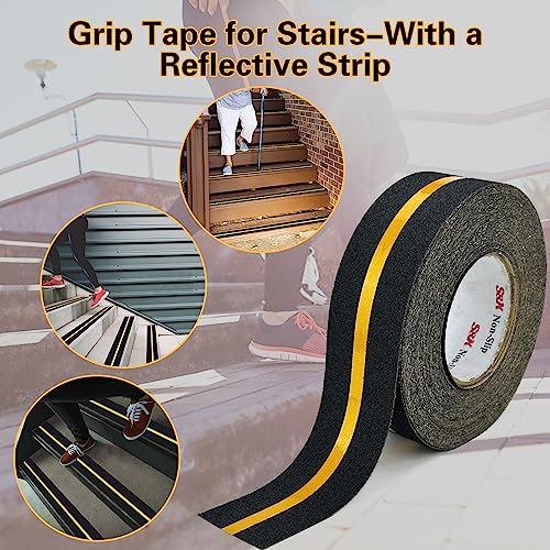 S&X Anti Slip Tape 2in x 60ft Grip Tape for Stairs & Ramps, Reflective - color: Black/Reflective, size: 2" X 60'