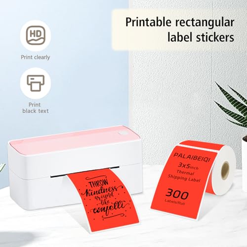 3x5 Inch Thermal Labels,Rectangle Sticker,300PCS Water Proof Shipping Labels with Strong Adhesive,Compatible with Zebra & Rollo,for Moving Boxes,Inventory,Fluorescent Red - color: Fluorescent Red