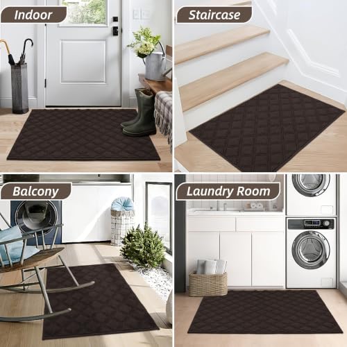 BEQHAUSE Dirt Trapper Door Mat 32" x 48" Non-Slip Washable, Brown - color: Brown, size: 32" X 48" (Rectangular)