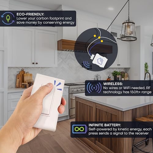 RunLessWire Single Battery-Free Wireless Light Switch Kit - White - color: White, size: Single Kit: 1 Switch Controls 1 Receiver