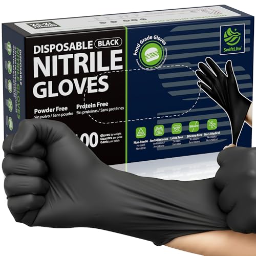 SWIFTLITE Nitrile Gloves Disposable Latex Free 4 Mil, Black - size: Large