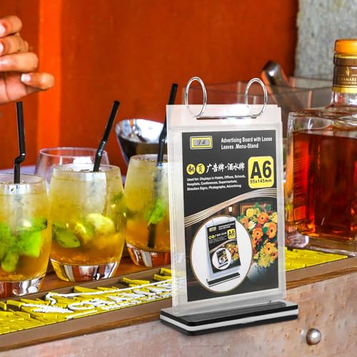 Ciieeo 5pcs Standing Flip Menu Display Holder A6 Clear PVC Tabletop Sign Holder Menu Display Stand for Restaurants Bars Coffee Shops Event Catering
